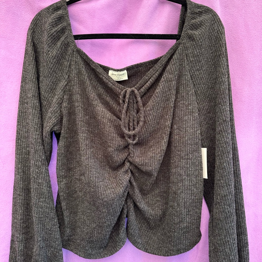 Gray Long Sleeve Ruched Top